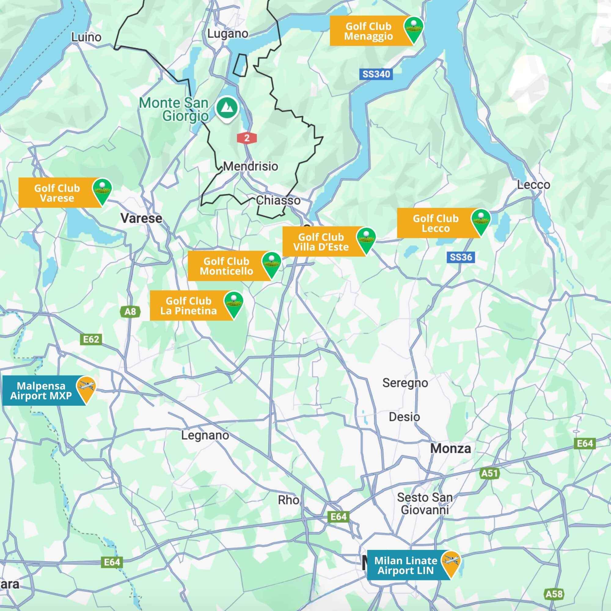 Mappa Campi da Golf Como