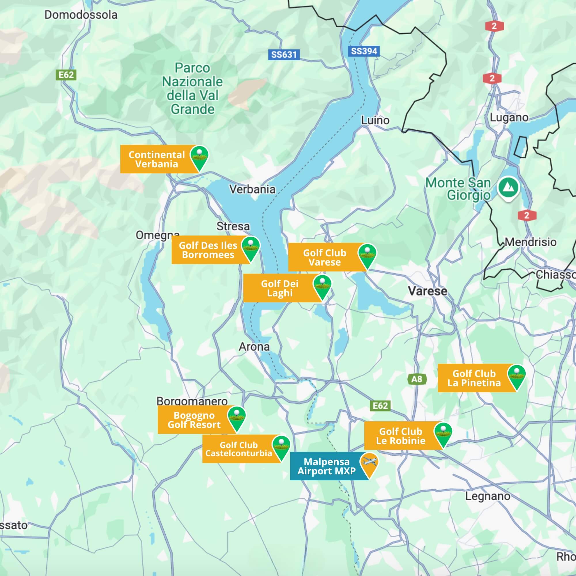 Mappa campi da golf Lago Maggiore