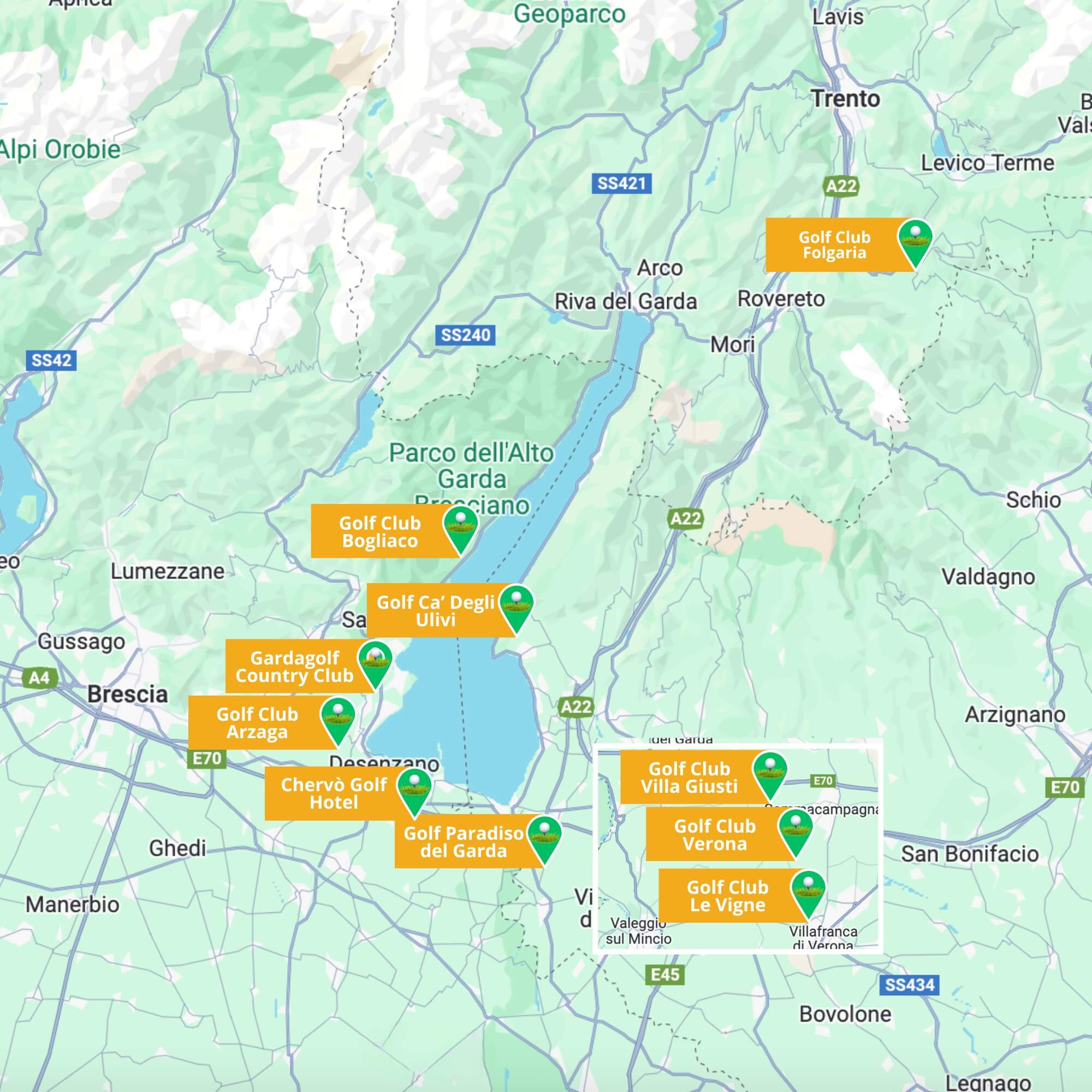 Mappa campi da golf Garda