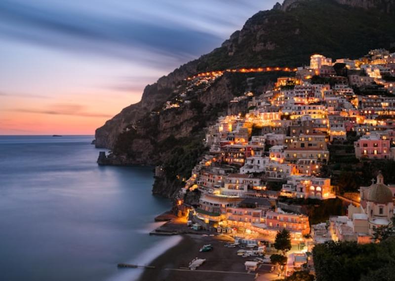 Positano view at sunset