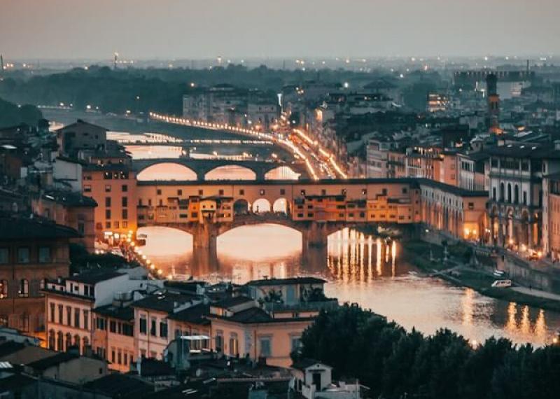 Florence Arno River and Ponte Vecchio seen from above