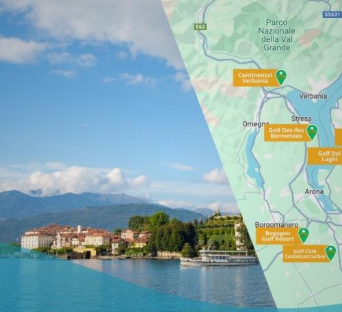 Lake Maggiore Golf Courses Map with Lake Maggiore on the background